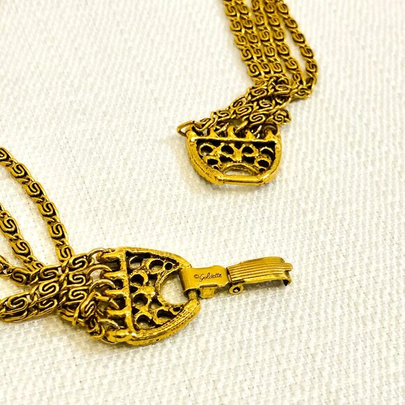 Vintage 1960s Goldette Jewelry Multi Strand Necklace with Pendants in Gold Tone - Picture 15 of 15